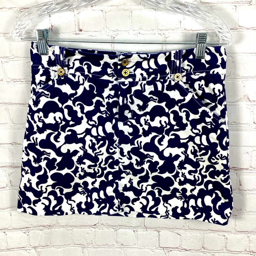 Lilly Pulitzer Horse of Course Corduroy Mini Skirt Womens Size 0 Navy Blue White